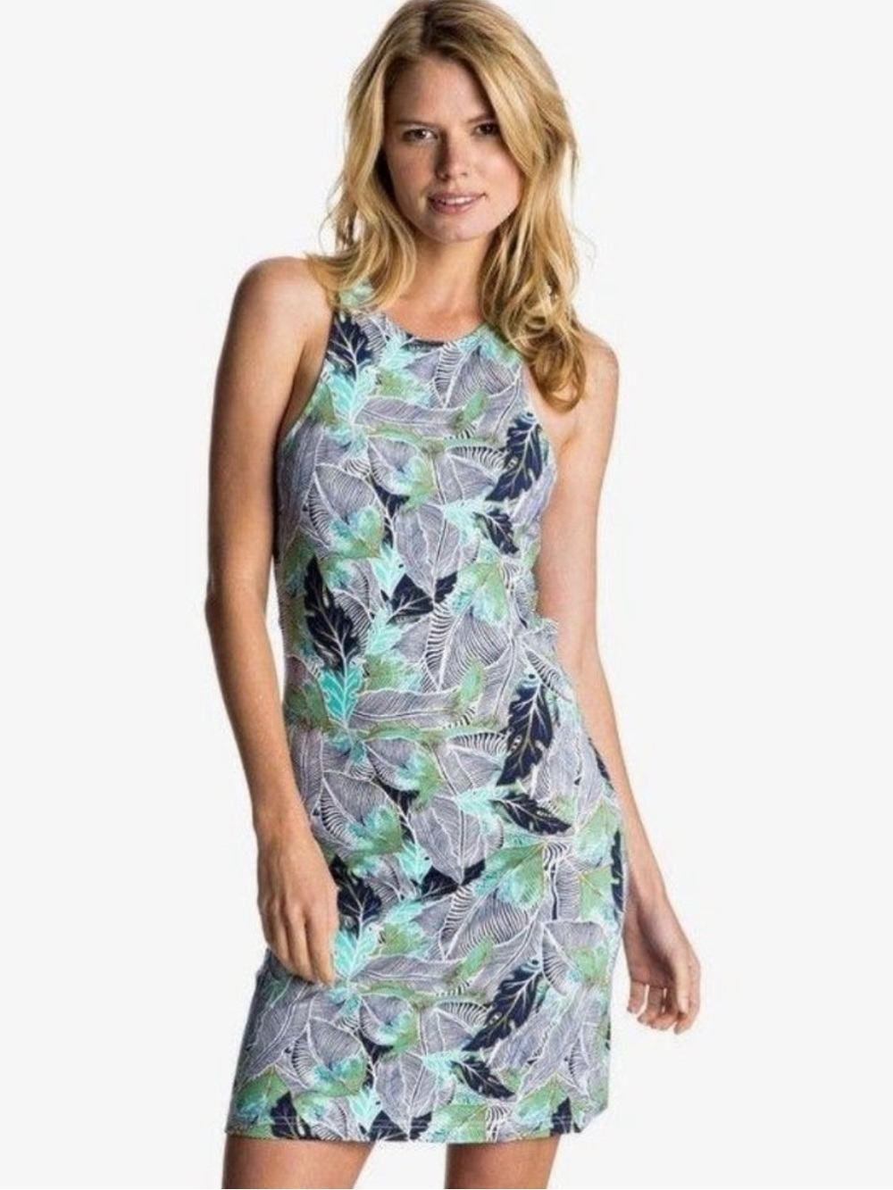 ROXY Ano Nuevo 2 Mini Dress Bodycon Leaves Cutout Back Size XS